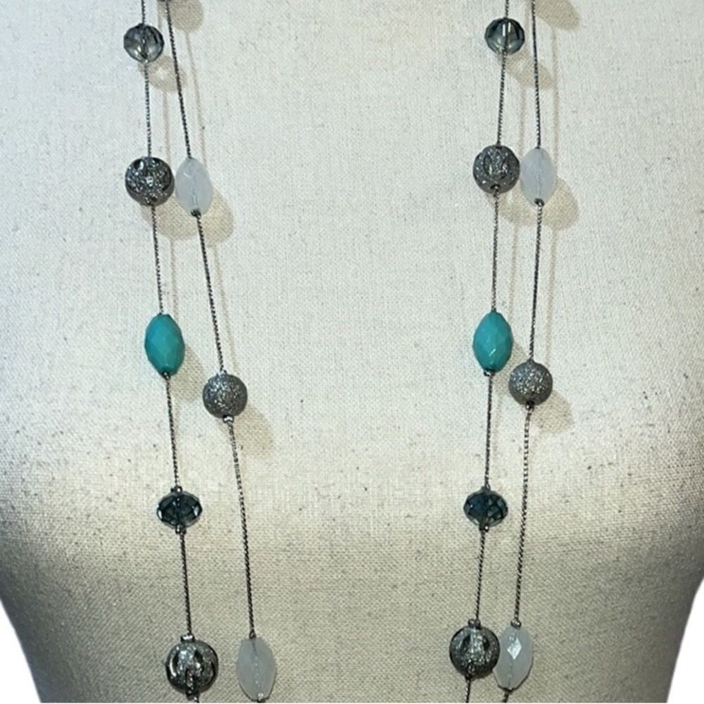 Multi-Strand Multi-Stone Long Necklace - Picture 2 of 5